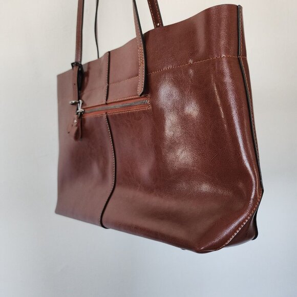 Kattee Leather Hobo Brown Bag Zip Close Leather - Picture 5 of 7